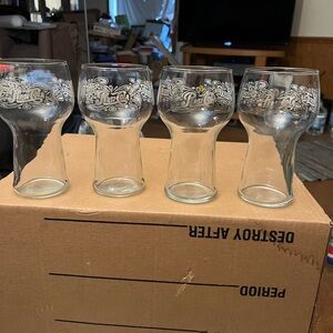 Pepsi Cola Clear Narrow Goblet Shaped Glasses Vintage 16 oz Lot of 4 Retro